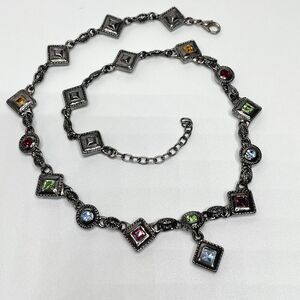 Premier Designs Gunmetal Tone Rhinestone Chain Link Necklace Boho Goth Unique